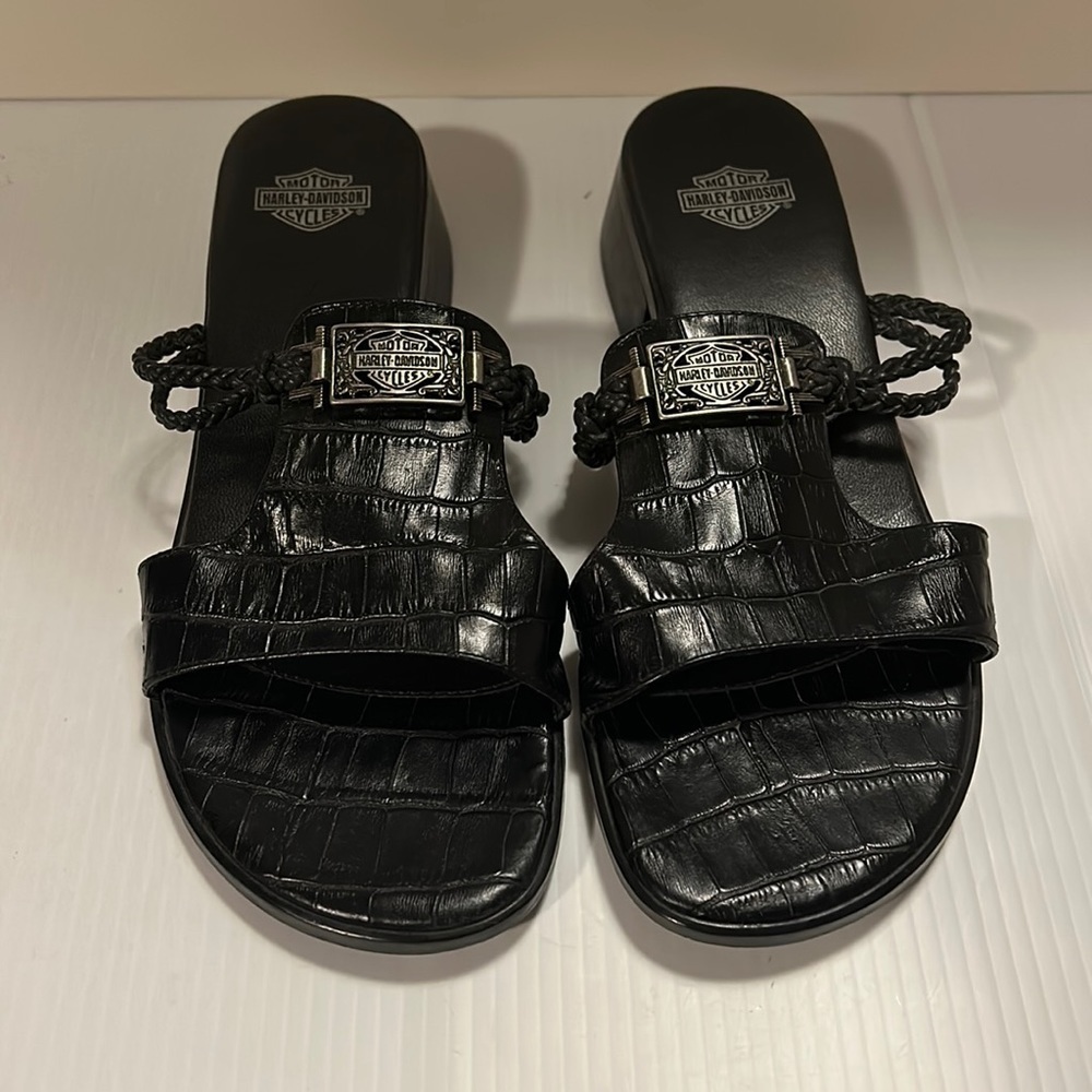 Harley Davidson Women’s Sandals Black Leather Open Toe Size US 6 EUR 37 UK